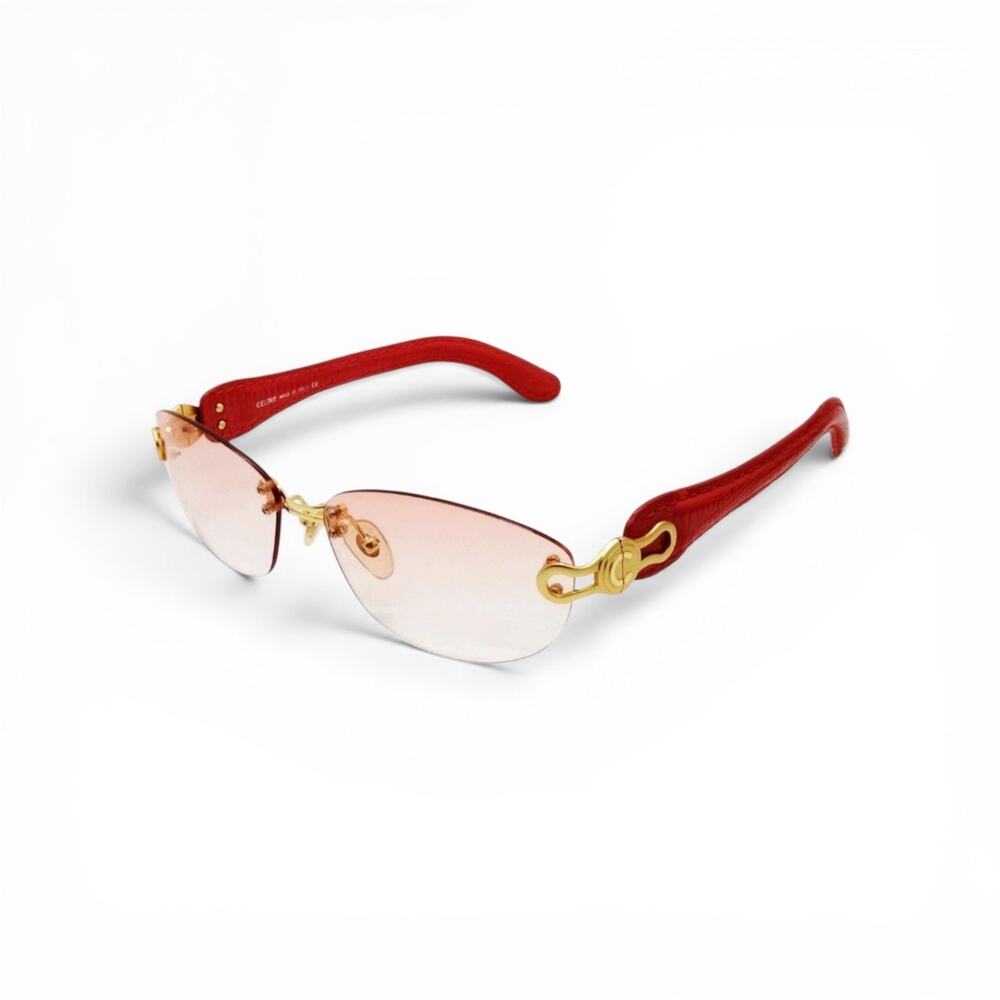 Y2k Celine Rimless Sunglasses Leather Wrapped Horsebit Hinge Vintage